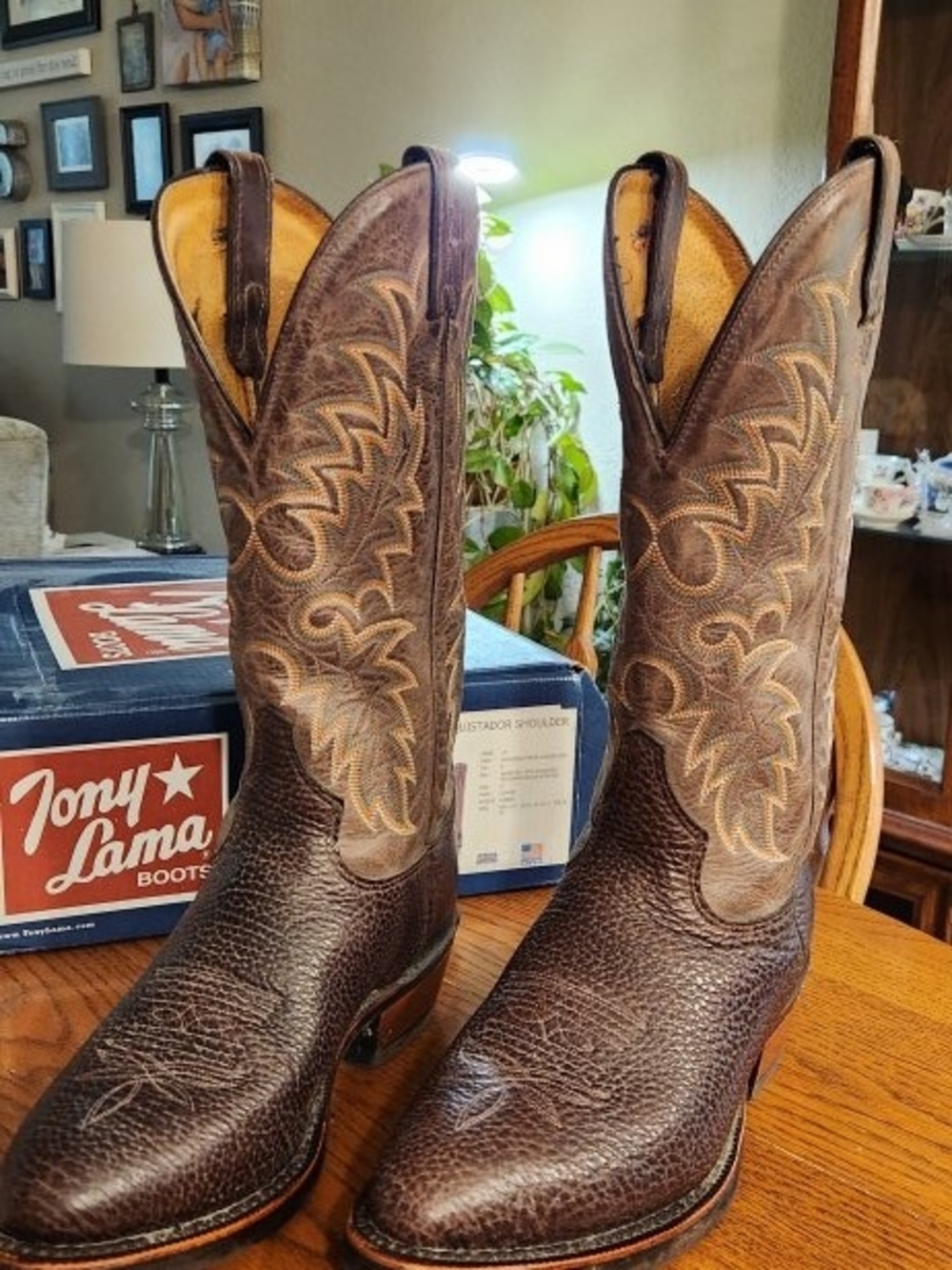 Tony Lama Brown Leather Western Embroidered Cowboy Boots
